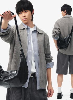 NESBIT【重峦】日韩极简风斜挎包男休闲单肩包2026新款皮质牛角包