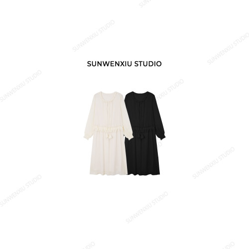 swx studio 飘飘裙 100%天丝仙气法式荷叶边宽松长款连衣裙421C