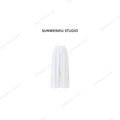 swx studio 大白裤 私服系列100%棉大阔腿超松弛松紧腰长裤338C