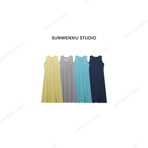 孙文秀studio 脱不掉背心裙 澳洲精梳棉慵懒无袖背心连衣裙3298A