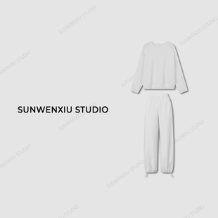 孙文秀studio “红毯套装”松弛老钱圆领白色卫衣可收脚时尚套装