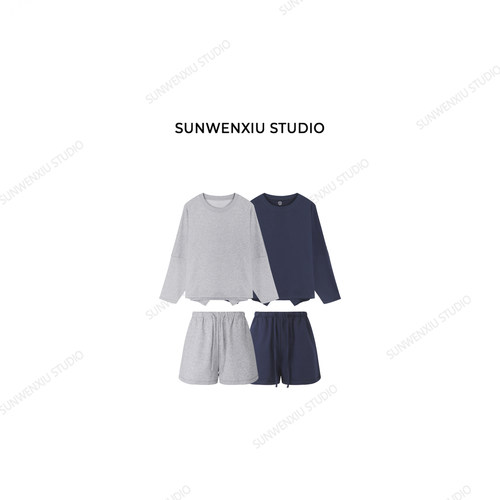 swx studio 瀑布套装 私服系列松弛宽松蝙蝠袖卫衣短款套装348C