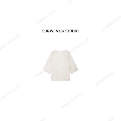 swx studio 蕾丝邂逅 定织面料松弛感大版罩衫圆领短袖508A