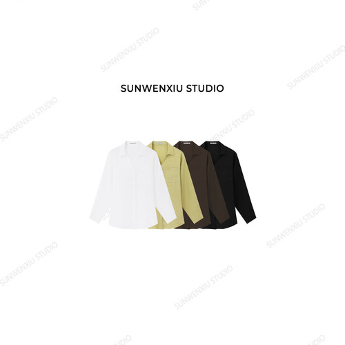 孙文秀studio 舒适区100%亚麻夏季v领百搭显瘦基础款多色衬衫410A