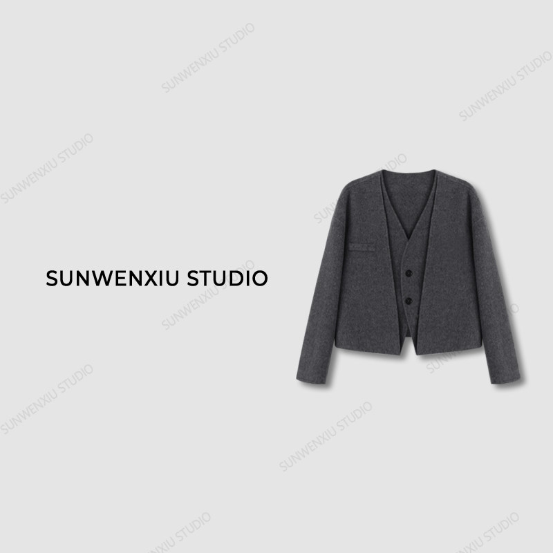 孙文秀studio私服系列假两件设计重磅羊毛羊驼手工双面呢外套气质,女装/女士精品,短外套,淘宝优惠券,粉丝福利购,淘宝优惠卷