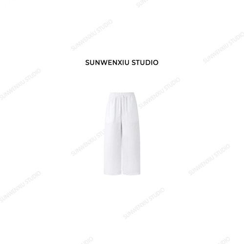 swx studio 年度白裤 b入款人手一条100%棉夏季松紧腰气球裤268C