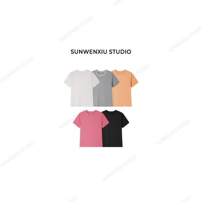 swx studio 前肩T 小众设计感正肩棉多色圆领休闲百搭夏季T恤413B