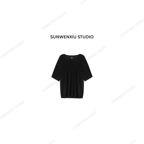 孙文秀studio 人手一件（大版）醋酸黑色宽松藏肉显瘦T恤2012B