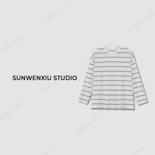 孙文秀studio 线条T恤 人手一件经典条纹宽松圆领长袖打底7189