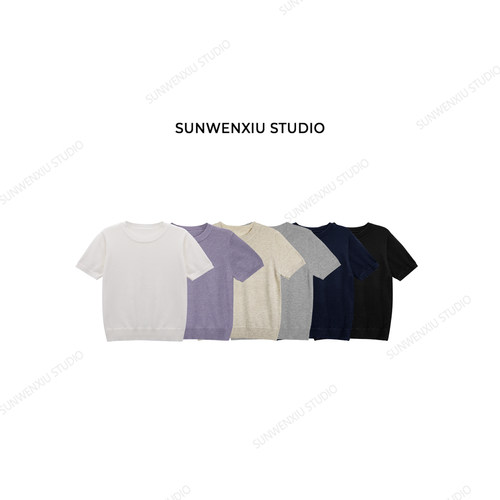 swx studio  “小资”夏日时尚百搭圆领针织T恤(含羊毛会起球)