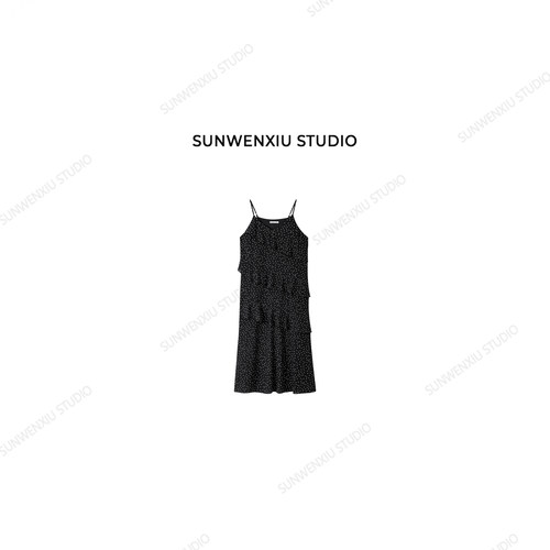 swx studio 浪漫波点 法式优雅气质显瘦无袖吊带连衣裙495B