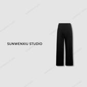 高腰简约直筒女 裤 孙文秀studio比例西裤 秋冬极简黑色加绒九分西装