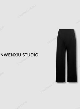 孙文秀studio比例西裤秋冬极简黑色加绒九分西装裤高腰简约直筒女