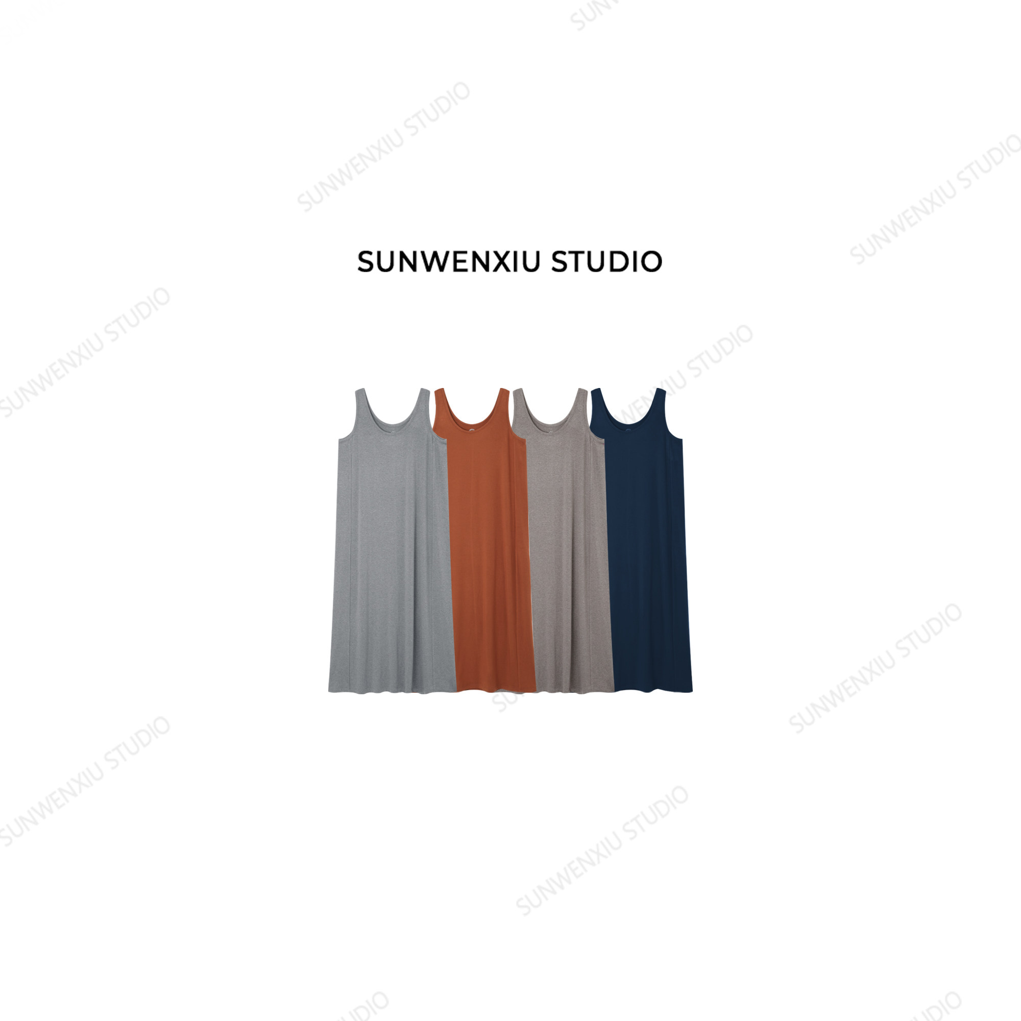 swx studio 满级舒适 糯叽叽立裁拼接设计感无袖长款懒人裙527B图片