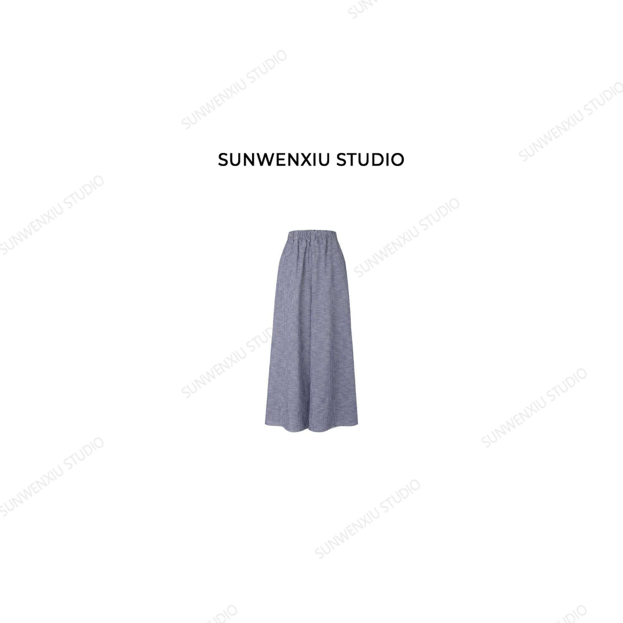 swx studio 大裙裤 天丝亚麻色织小格大肥腿廓形松紧腰格子裤599C