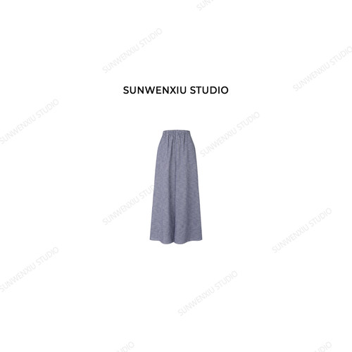 swx studio 大裙裤 天丝亚麻色织小格大肥腿廓形松紧腰格子裤599C