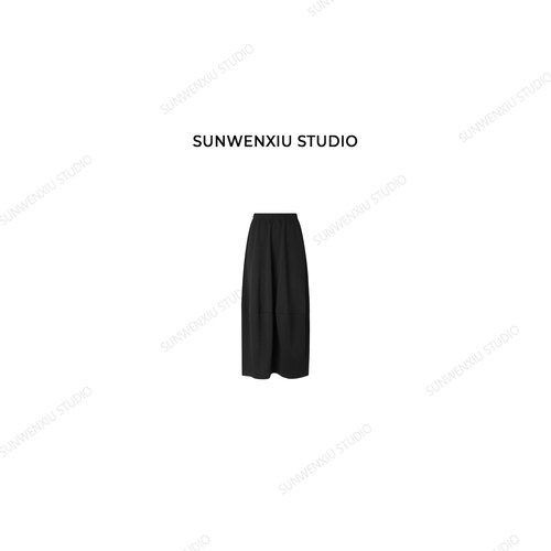 swx studio 花鼓裙 高品质极简黑色百搭显瘦松紧腰半身裙434A