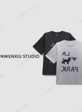 swx studio“涂鸦小狗”jennie/IU明星同款100%全棉印花T恤