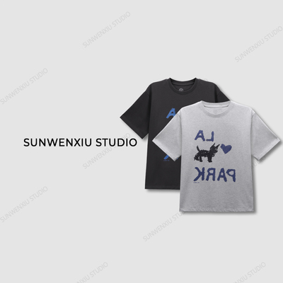 swx studio“涂鸦小狗”jennie/IU明星同款100%全棉印花T恤