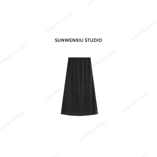 swx studio 波点半裙 韩系波点元素清透凉爽雪纺松紧腰半裙413C