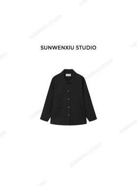 swx studio 简约黑色100%棉休闲小翻领风衣外套301A