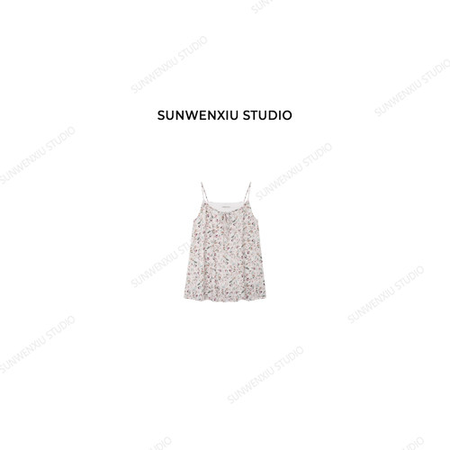 swx studio 桃之夭夭 夏季韩系甜美度假风亲肤柔软印花吊带355B
