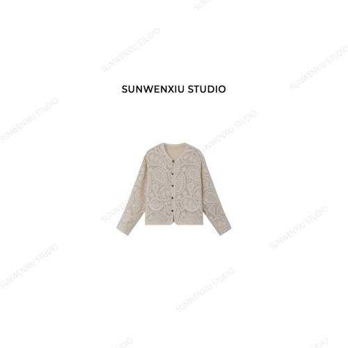 swx studio 伊甸园 100%棉重工钩花镂空开衫针织外套307B