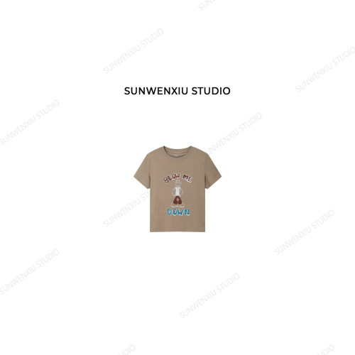 swx studio 大力水手 100%棉卡通数码印花小短款圆领短袖T恤422C