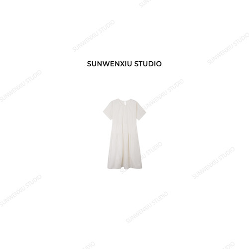swx studio 山茶 100%亚麻法式松弛感宽松复古白色连衣裙352A