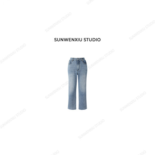 swx studio 任意剪蓝牛 100%棉浅色破边做旧通勤九分牛仔裤2137A