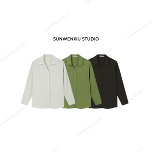 孙文秀studio 丝麻棉三色衬衫 巨显白复古色清冷感衬衣1235