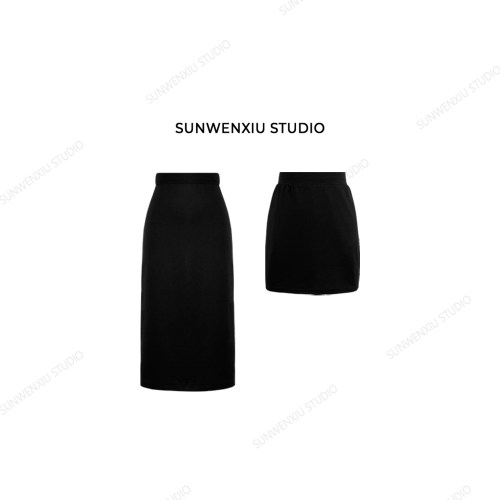 孙文秀studio“果冻裙” 极简百搭黑色包臀显瘦松紧腰半身裙极简