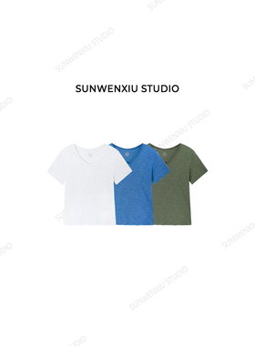 swx studio 千层T 小破边做旧毛须100%棉小版型修身短袖T494B