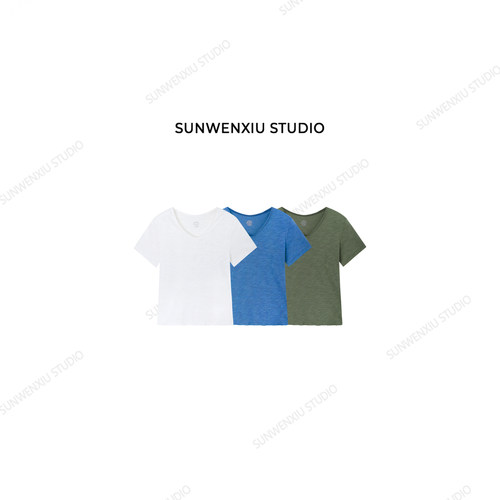 swx studio 千层T 小破边做旧毛须100%棉小版型修身短袖T494B