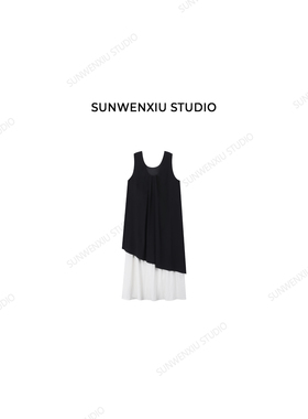 swx studio 黑白配 简约高级感前后两穿拼接设计感无袖连衣裙306A