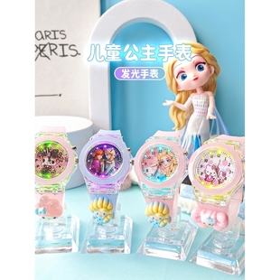 日本进口3-8岁艾莎冰雪公主发光手表可看时间的卡通KT猫库洛米玩