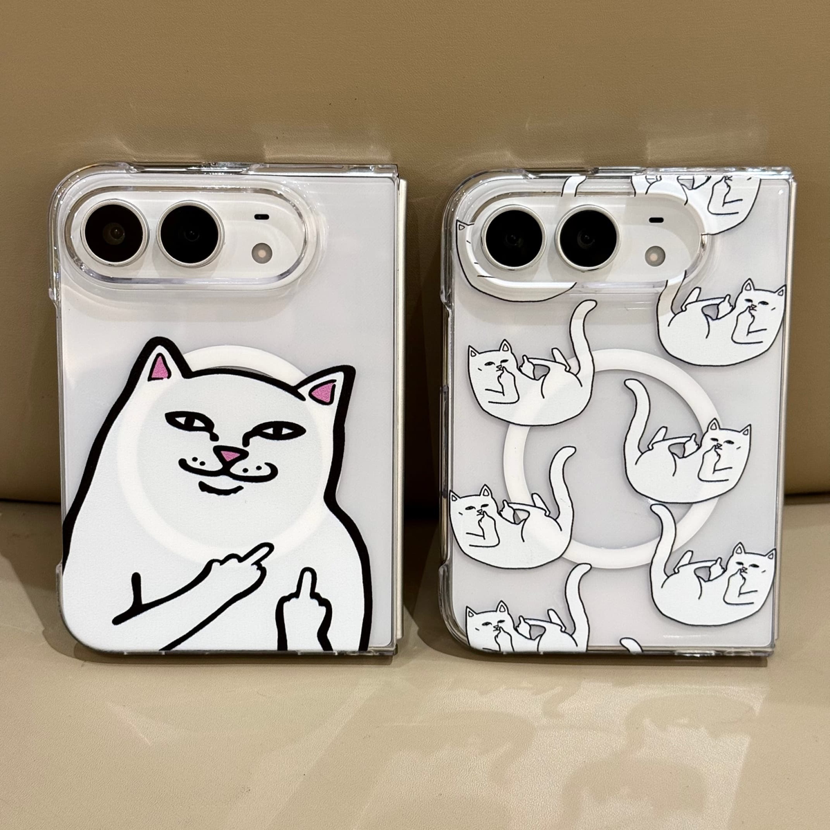 适用于苹果DUO 磁吸折叠屏全包手机外壳 iPhone18DUO ins风中指猫保护套