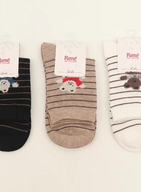 韵魅专柜秋冬精致条纹卡通喜熊精梳棉透气吸汗百搭女短棉袜34563