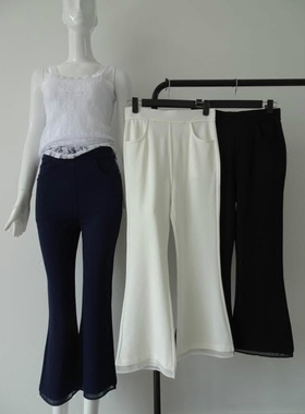 包邮RIME韵魅春夏正品女裤1O35675精品罗马布八分裤脚口拼纱微喇