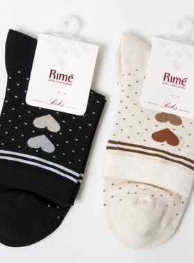 RIME韵魅柔软绢丝桑蚕丝心形星点女袜百搭圆点短筒棉袜保暖33985