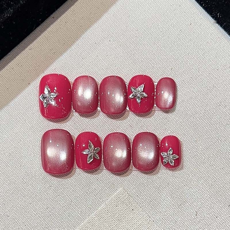 新款纯手工光疗穿戴甲短款秋冬猫眼亮钻美甲贴片高级感新年款美甲