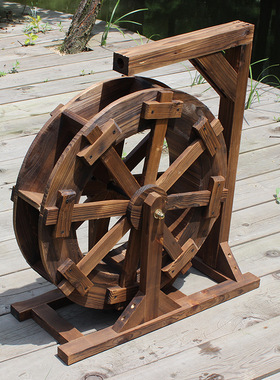 风水轮水车风车流水摆件鱼池鱼缸假山大中小型木制防腐木户外喷泉