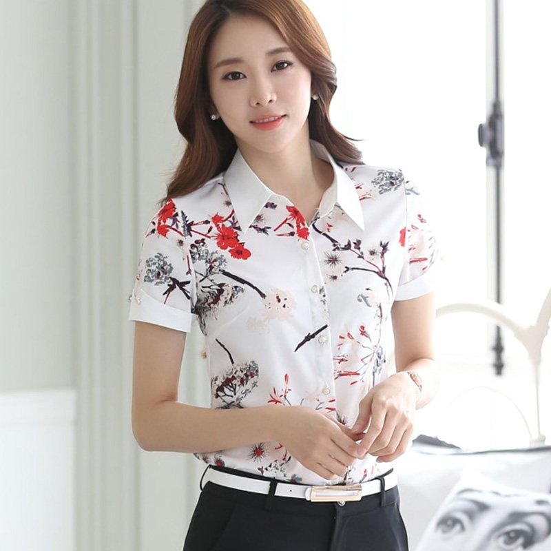 Women's short-sleeved shirt 2019 Summer wear new pattern Korean Edition Show thin Western style Blouse lady printing shirt Broken flowers jacketin the Women's clothing/Boutique , Shirt  category - from Buy2taobao.com to provide professional Taobao agent buy service