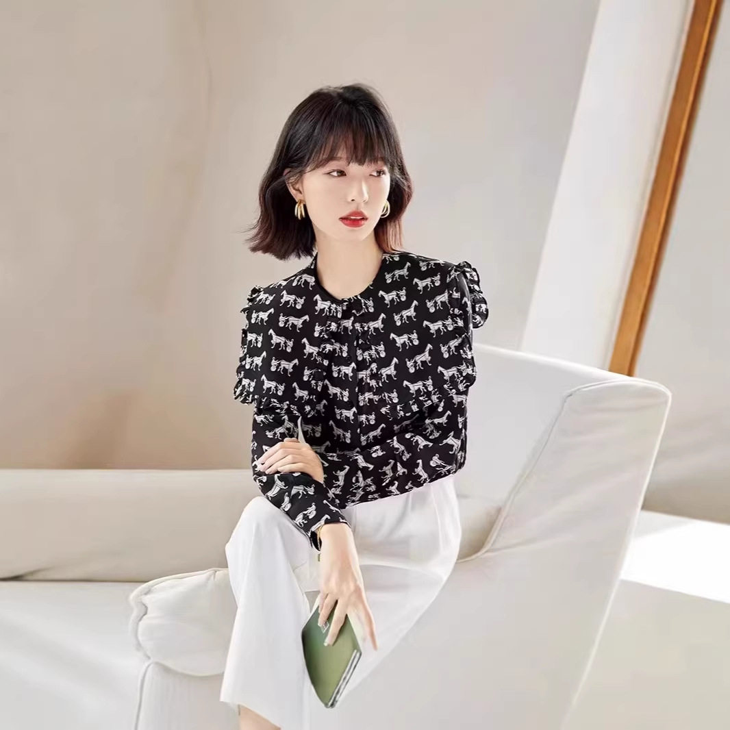 哥家专柜品质秋冬新款宫廷风时尚百搭马车印花真丝双绉娃娃领衬衫,女装/女士精品,衬衫,淘宝优惠券,粉丝福利购,淘宝优惠卷