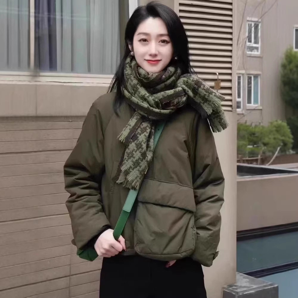 哥家商场同款女装2025冬季纯色宽松新雪丽棉短款棉衣短外套上衣