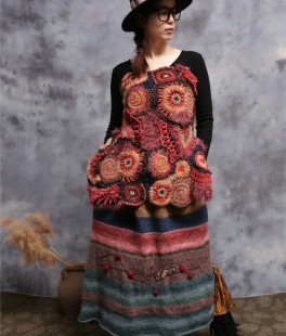 秋色 原创设计感纯手工钩花毛绒多用途肚兜围巾半裙