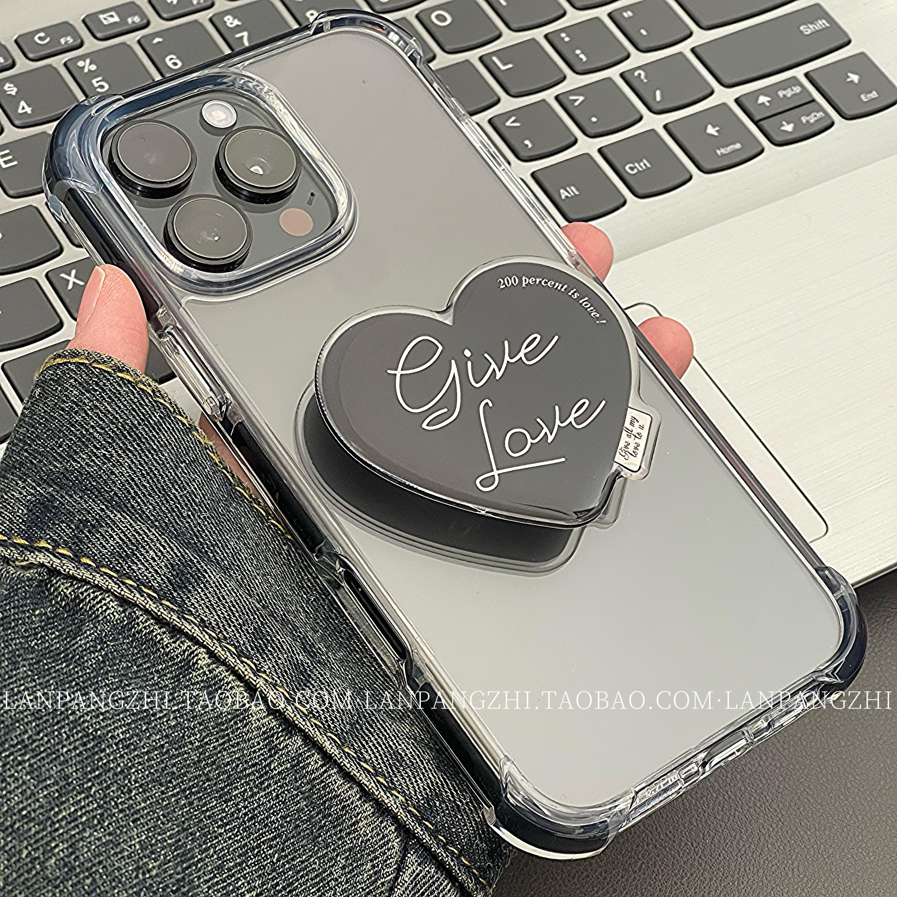 蓝胖纸研究所韩国ins酷酷黑字母爱心支架适用iPhone16ProMax苹果15手机壳14四角亚克力13防摔保护套