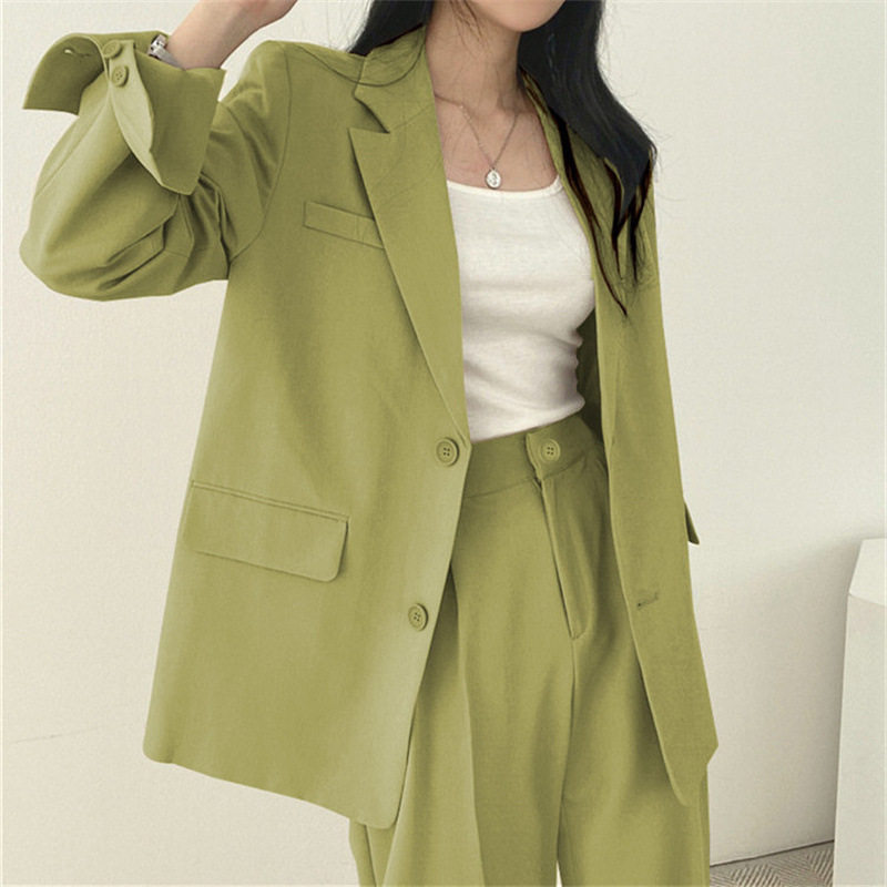 牛油果色套装西装外套女春秋 现货新款时尚l韩版休闲西服套装