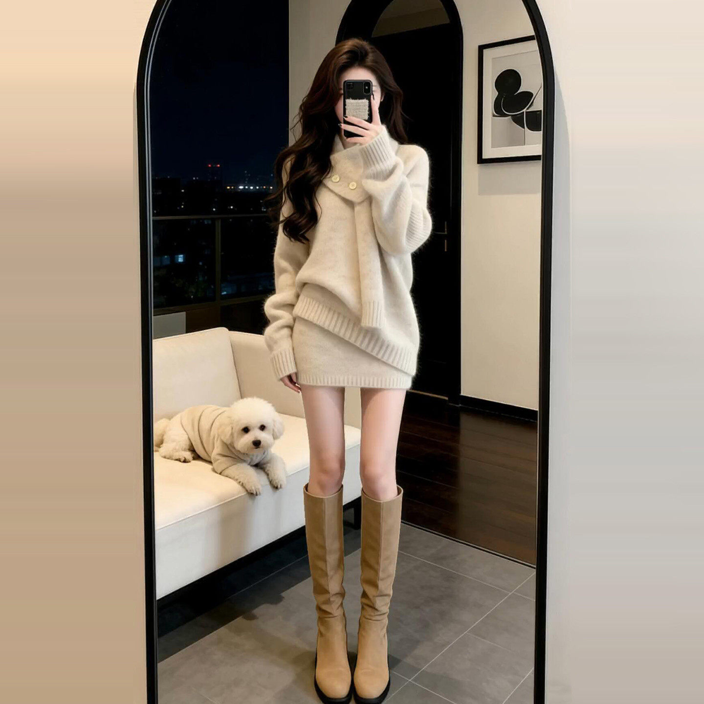 韩系巨好看穿搭一整套2026新款毛衣针织连衣裙子女秋冬季短裙套装