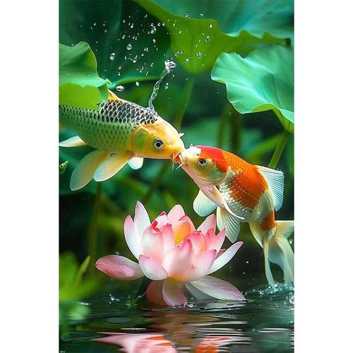 厨房厕所卫生间贴画装饰专用新中式九鱼图自粘荷花竖款莲花鲤鱼图